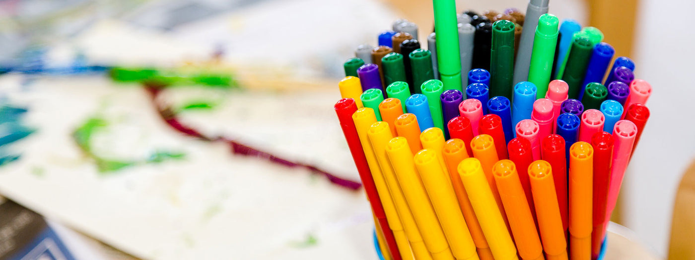 A pot full of colourful felt tip pens at Tadpoles Early Childhood Centre